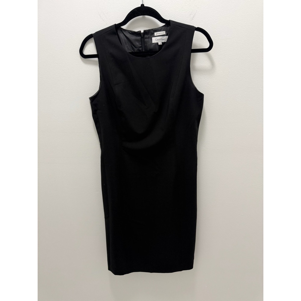 Calvin Klein Womens Black Sleeveless Draped Neck Sheath Dress Size 10 Stretch